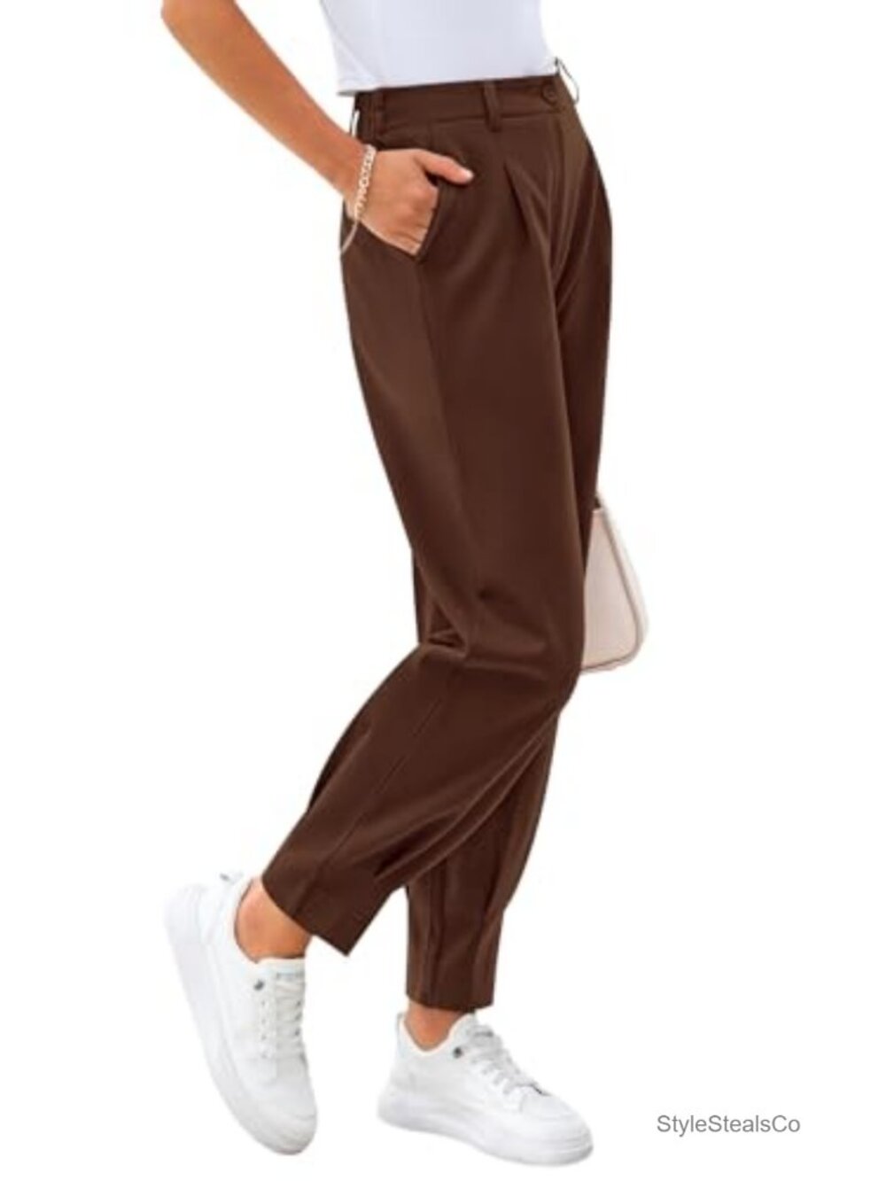 Womens High Rise Ankle Work Pants Trousers Casual Slacks with Pockets